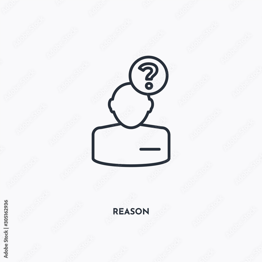 reason outline icon. Simple linear element illustration. Isolated line reason icon on white background. Thin stroke sign can be used for web, mobile and UI. reason outline icon. Simple linear element illustration. Isolated line reason icon on white background. Thin stroke sign can be used for web, mobile and UI.