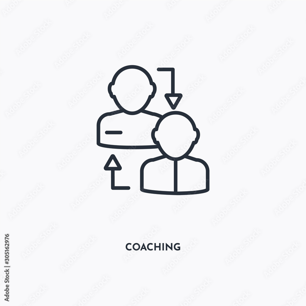 Fototapeta premium coaching outline icon. Simple linear element illustration. Isolated line coaching icon on white background. Thin stroke sign can be used for web, mobile and UI.