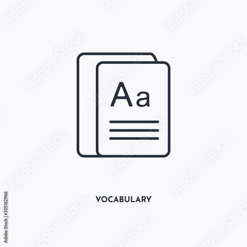 Vocabulary outline icon. Simple linear element illustration. Isolated line Vocabulary icon on white background. Thin stroke sign can be used for web, mobile and UI.