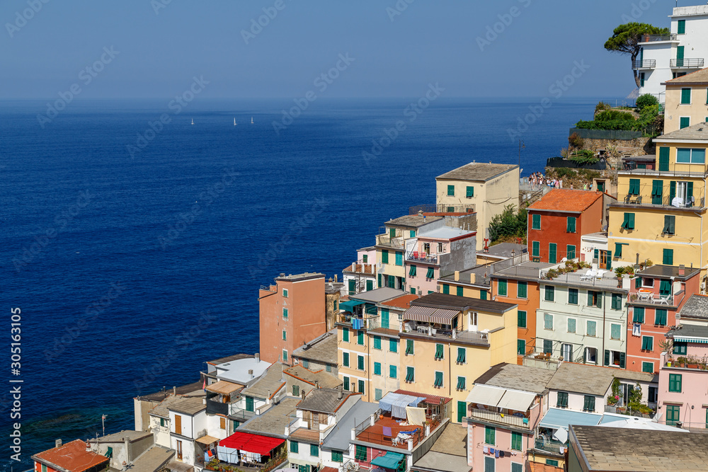 View to coastal Riomaggiore village in Cinque Terre, Italy