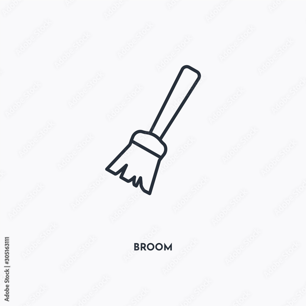 broom outline icon. Simple linear element illustration. Isolated line broom icon on white background. Thin stroke sign can be used for web, mobile and UI. broom outline icon. Simple linear element illustration. Isolated line broom icon on white background. Thin stroke sign can be used for web, mobile and UI.