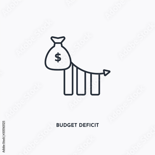 budget deficit outline icon. Simple linear element illustration. Isolated line budget deficit icon on white background. Thin stroke sign can be used for web, mobile and UI.