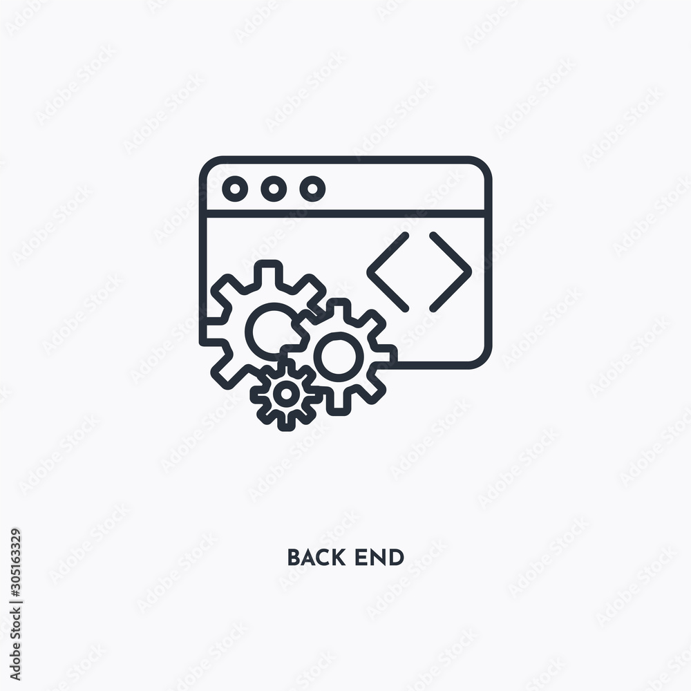 Back End outline icon. Simple linear element illustration. Isolated line Back End icon on white background. Thin stroke sign can be used for web, mobile and UI. Back End outline icon. Simple linear element illustration. Isolated line Back End icon on white background. Thin stroke sign can be used for web, mobile and UI.