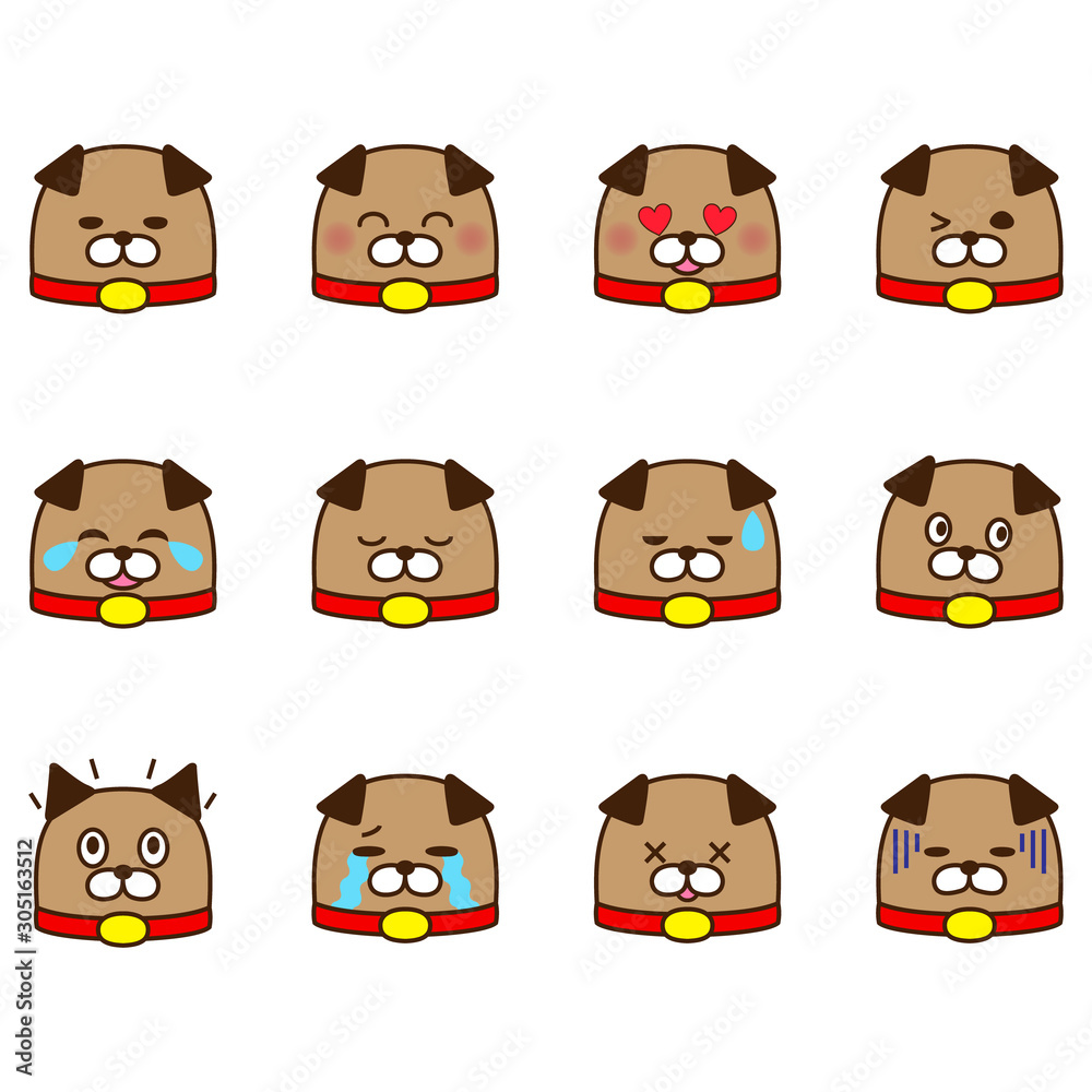 Set of illustrations of dog faces with various expressions Set of illustrations of dog faces with various expressions