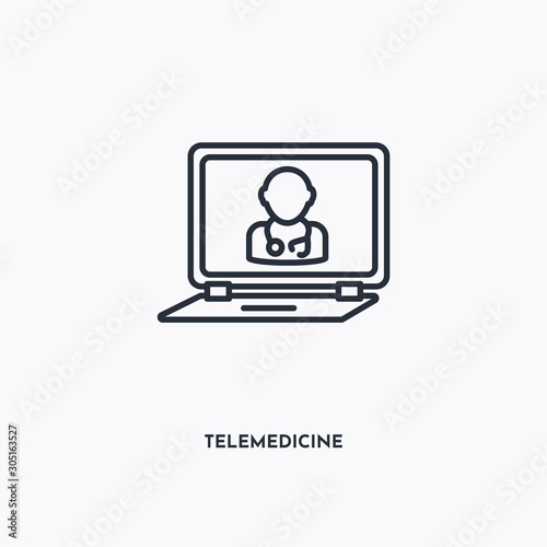 telemedicine outline icon. Simple linear element illustration. Isolated line telemedicine icon on white background. Thin stroke sign can be used for web, mobile and UI.