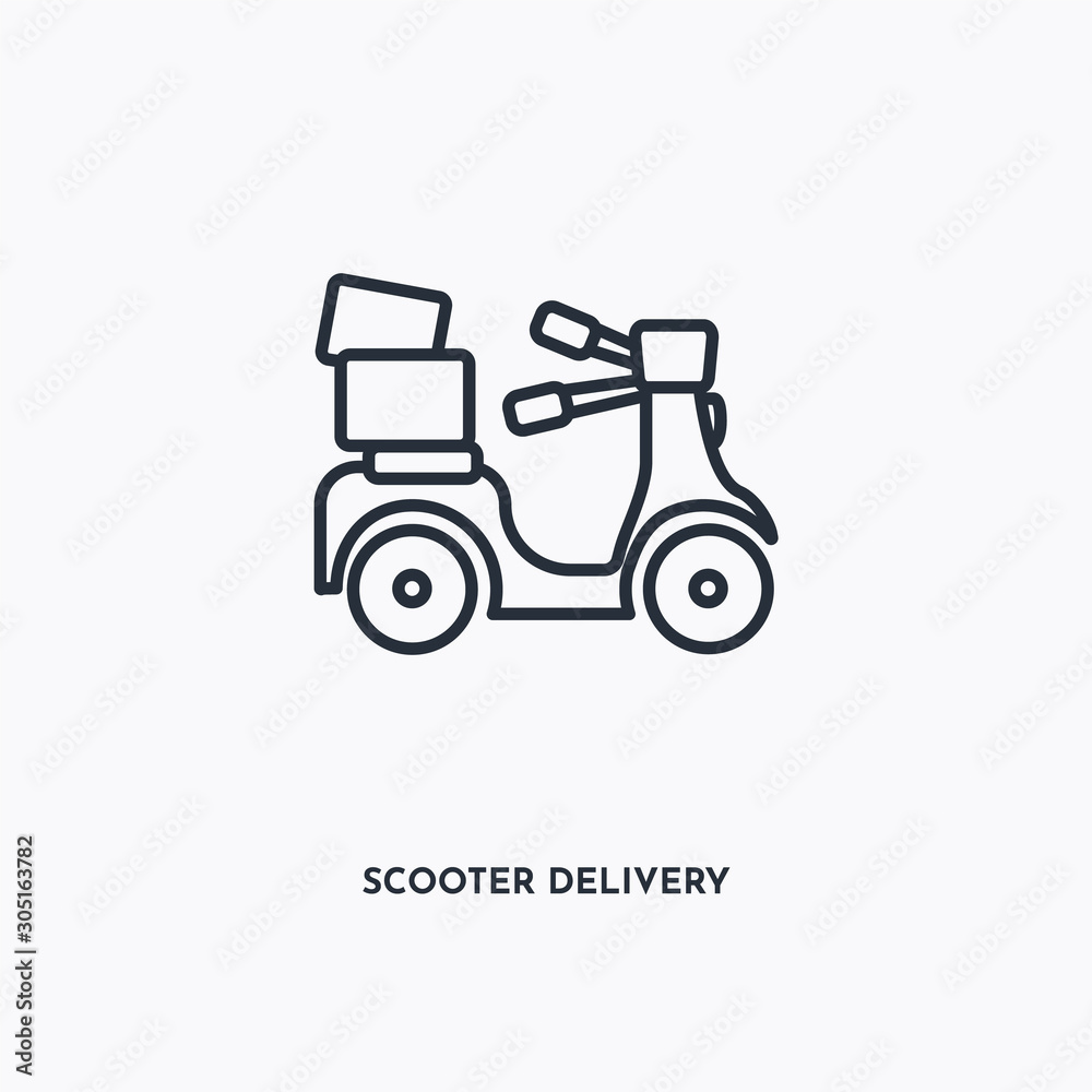 scooter delivery outline icon. Simple linear element illustration. Isolated line scooter delivery icon on white background. Thin stroke sign can be used for web, mobile and UI.