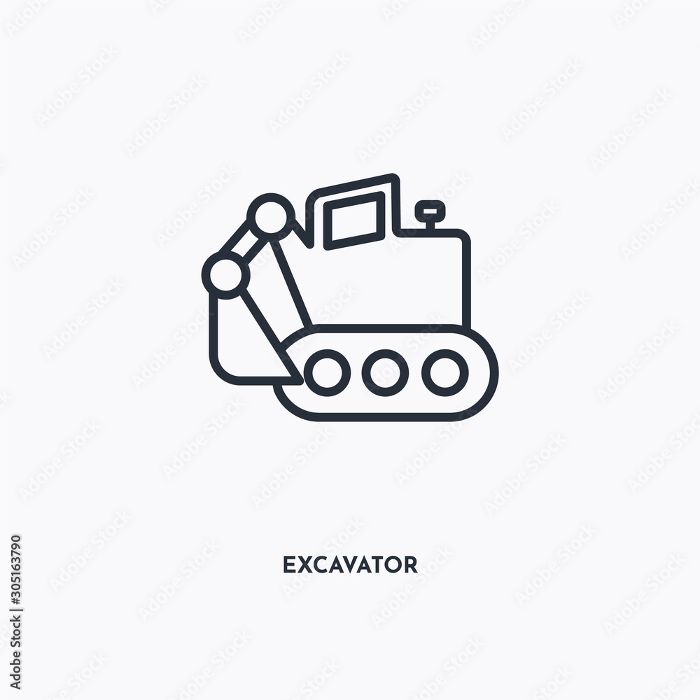 Excavator outline icon. Simple linear element illustration. Isolated line Excavator icon on white background. Thin stroke sign can be used for web, mobile and UI. Excavator outline icon. Simple linear element illustration. Isolated line Excavator icon on white background. Thin stroke sign can be used for web, mobile and UI.