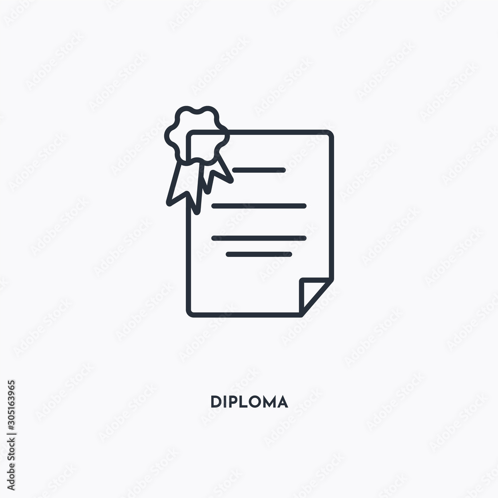 diploma outline icon. Simple linear element illustration. Isolated line diploma icon on white background. Thin stroke sign can be used for web, mobile and UI. diploma outline icon. Simple linear element illustration. Isolated line diploma icon on white background. Thin stroke sign can be used for web, mobile and UI.