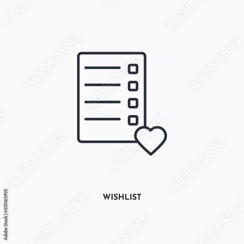 wishlist outline icon. Simple linear element illustration. Isolated line wishlist icon on white background. Thin stroke sign can be used for web, mobile and UI.