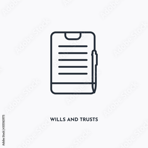 wills and trusts outline icon. Simple linear element illustration. Isolated line wills and trusts icon on white background. Thin stroke sign can be used for web, mobile and UI.