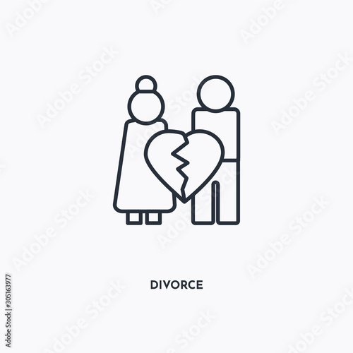 Divorce outline icon. Simple linear element illustration. Isolated line Divorce icon on white background. Thin stroke sign can be used for web, mobile and UI.