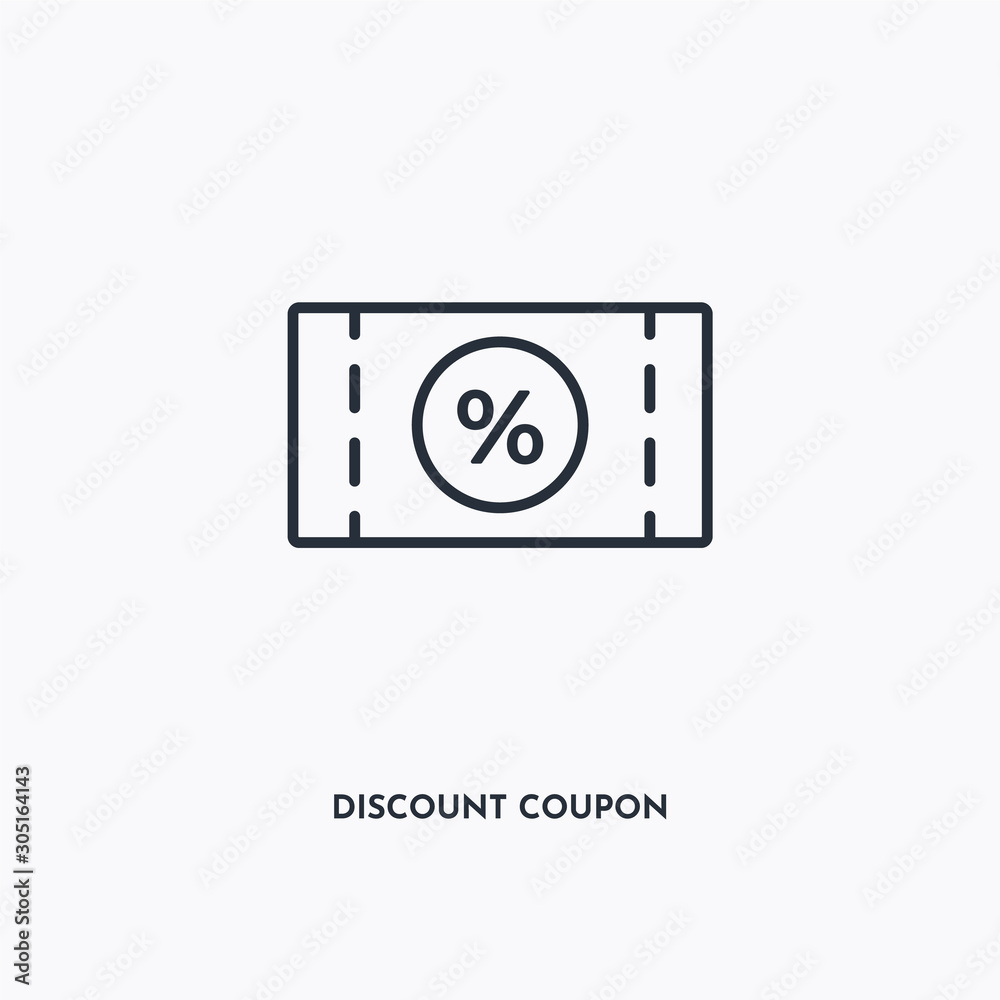 Discount coupon outline icon. Simple linear element illustration. Isolated line Discount coupon icon on white background. Thin stroke sign can be used for web, mobile and UI. Discount coupon outline icon. Simple linear element illustration. Isolated line Discount coupon icon on white background. Thin stroke sign can be used for web, mobile and UI.