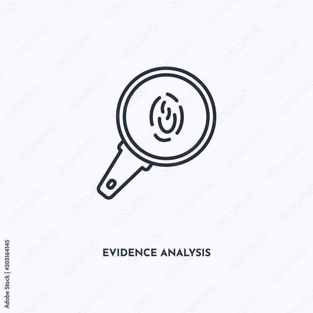 Evidence analysis outline icon. Simple linear element illustration. Isolated line Evidence analysis icon on white background. Thin stroke sign can be used for web, mobile and UI. Evidence analysis outline icon. Simple linear element illustration. Isolated line Evidence analysis icon on white background. Thin stroke sign can be used for web, mobile and UI.