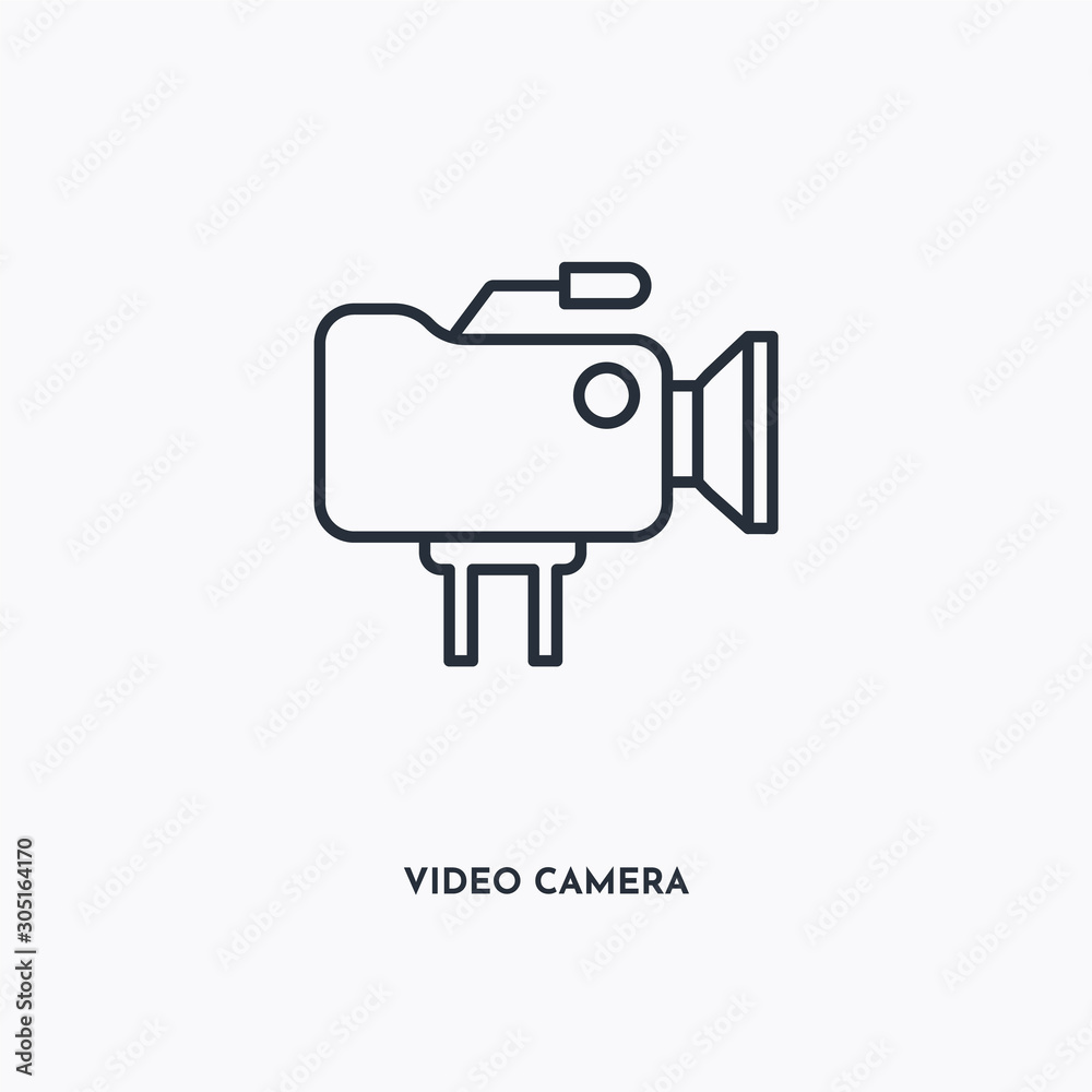 Video camera outline icon. Simple linear element illustration. Isolated line Video camera icon on white background. Thin stroke sign can be used for web, mobile and UI.