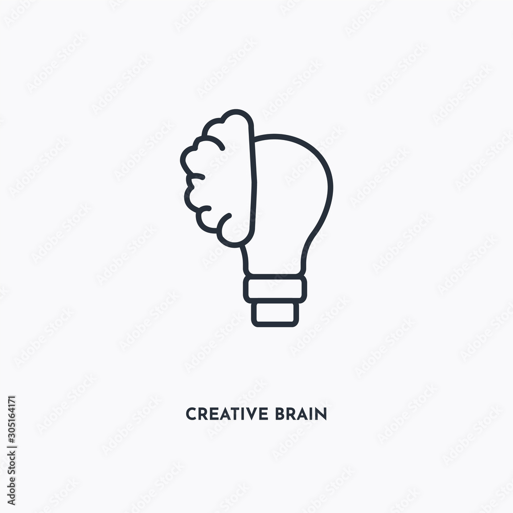 Creative brain outline icon. Simple linear element illustration. Isolated line Creative brain icon on white background. Thin stroke sign can be used for web, mobile and UI. Creative brain outline icon. Simple linear element illustration. Isolated line Creative brain icon on white background. Thin stroke sign can be used for web, mobile and UI.