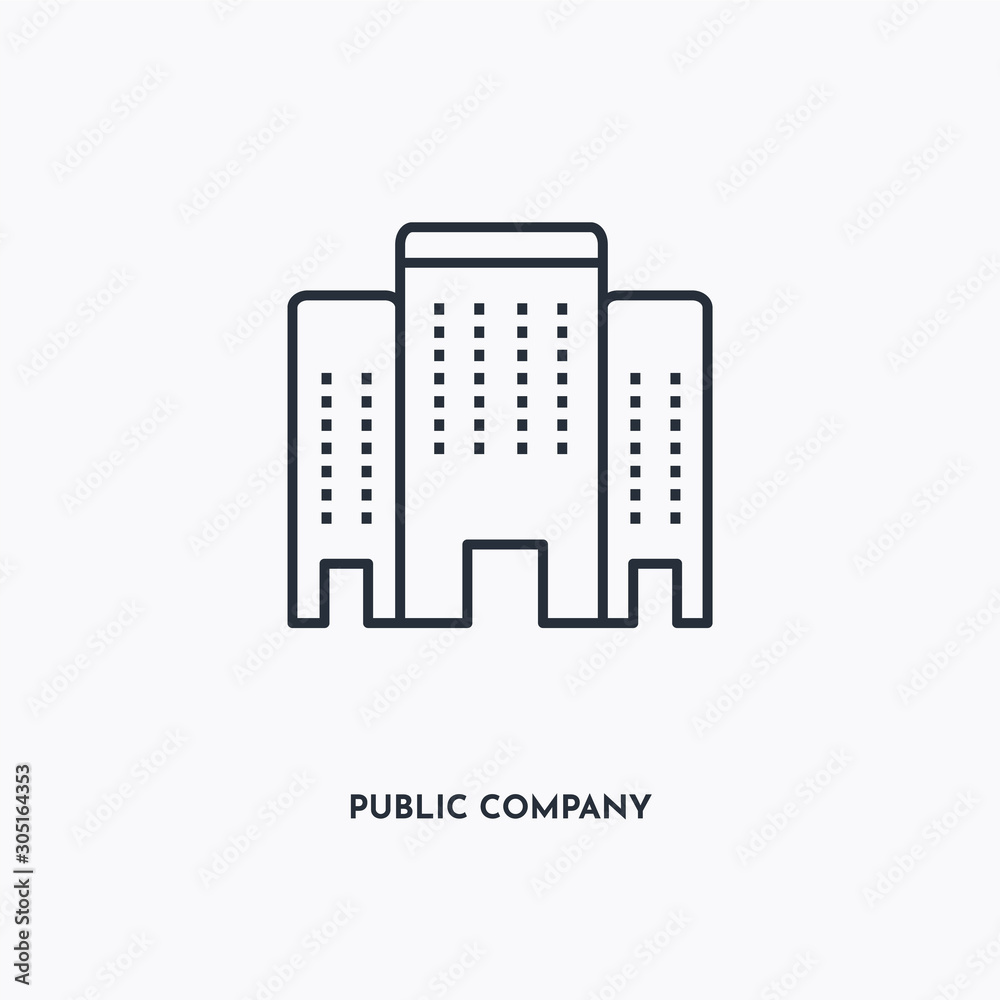 Public company outline icon. Simple linear element illustration. Isolated line Public company icon on white background. Thin stroke sign can be used for web, mobile and UI. Public company outline icon. Simple linear element illustration. Isolated line Public company icon on white background. Thin stroke sign can be used for web, mobile and UI.