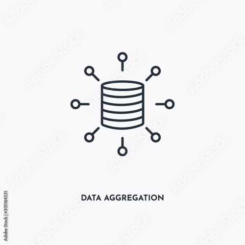 data aggregation outline icon. Simple linear element illustration. Isolated line data aggregation icon on white background. Thin stroke sign can be used for web, mobile and UI.