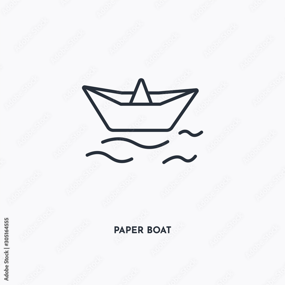 Paper boat outline icon. Simple linear element illustration. Isolated line Paper boat icon on white background. Thin stroke sign can be used for web, mobile and UI. Paper boat outline icon. Simple linear element illustration. Isolated line Paper boat icon on white background. Thin stroke sign can be used for web, mobile and UI.