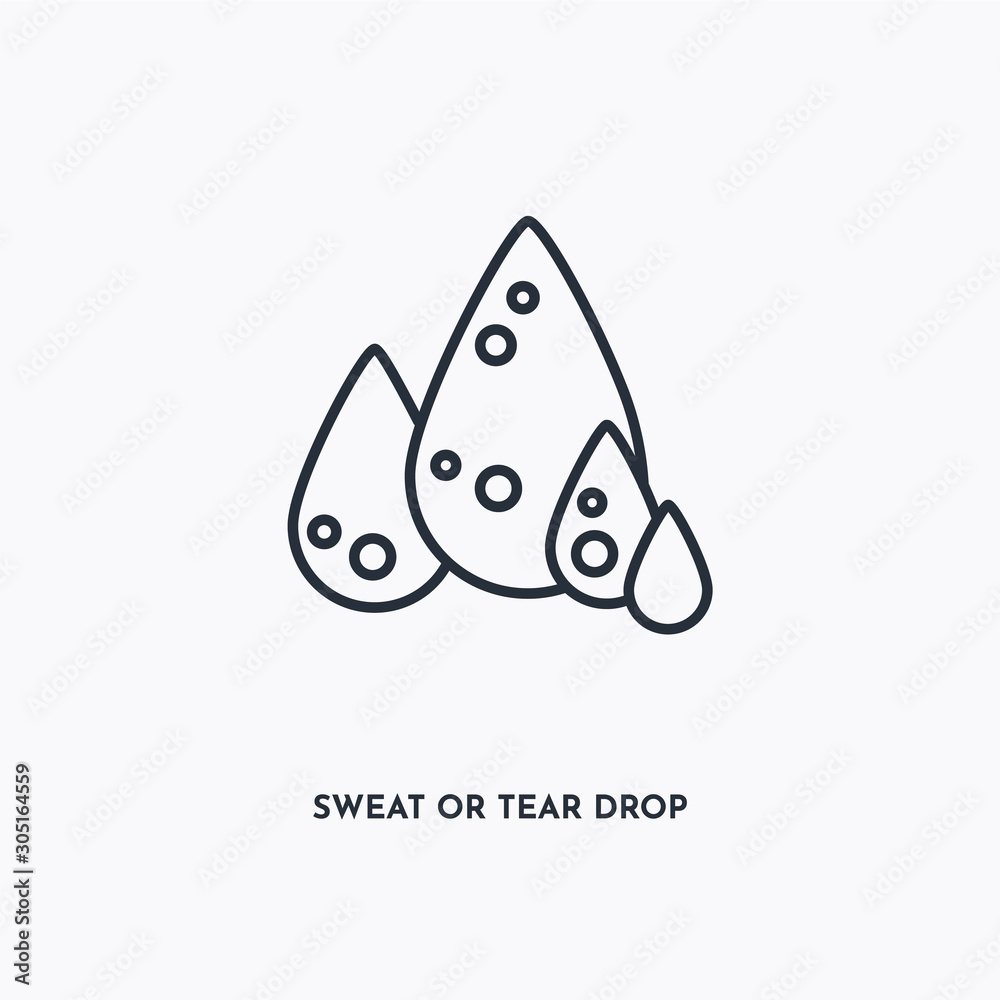Sweat or tear drop outline icon. Simple linear element illustration. Isolated line Sweat or tear drop icon on white background. Thin stroke sign can be used for web, mobile and UI. Sweat or tear drop outline icon. Simple linear element illustration. Isolated line Sweat or tear drop icon on white background. Thin stroke sign can be used for web, mobile and UI.