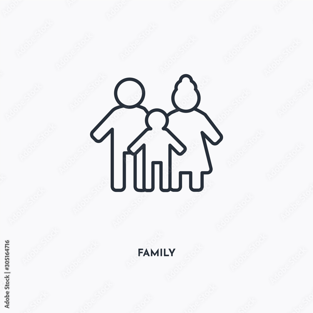 Family outline icon. Simple linear element illustration. Isolated line Family icon on white background. Thin stroke sign can be used for web, mobile and UI.