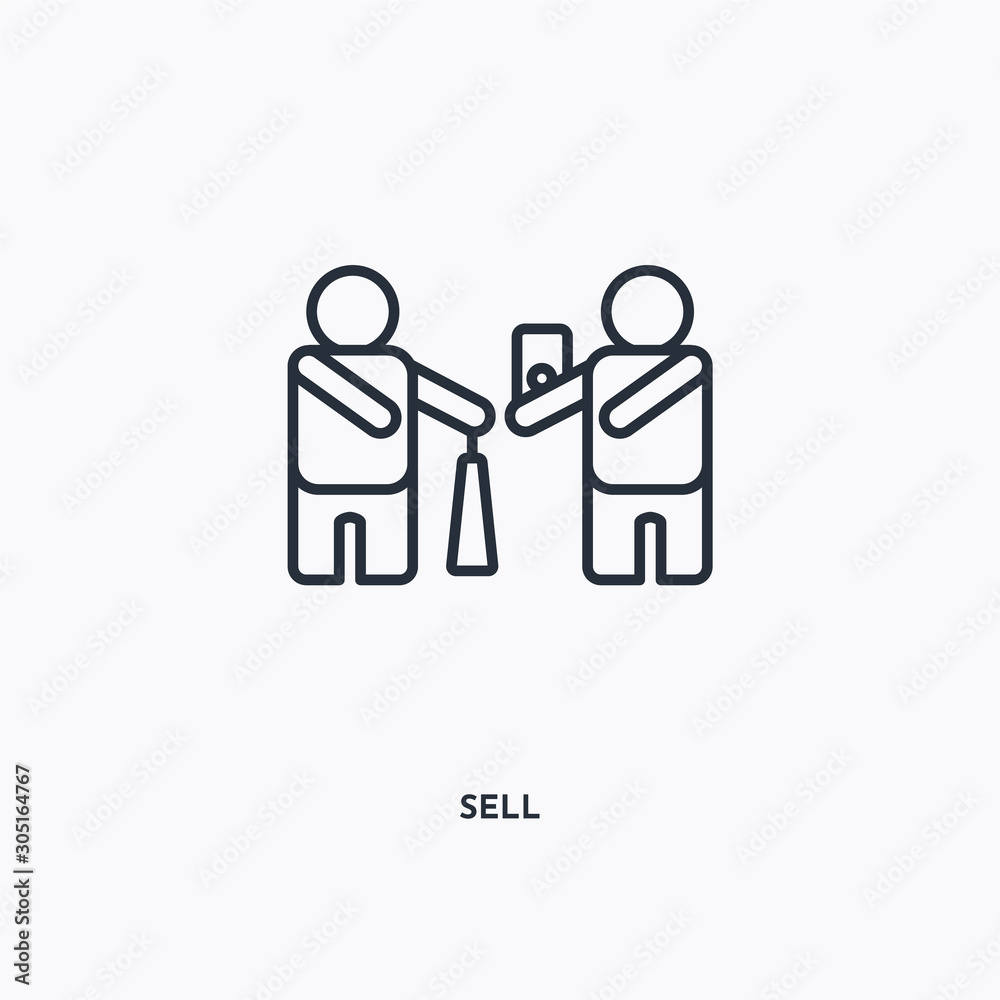Sell outline icon. Simple linear element illustration. Isolated line Sell icon on white background. Thin stroke sign can be used for web, mobile and UI. Sell outline icon. Simple linear element illustration. Isolated line Sell icon on white background. Thin stroke sign can be used for web, mobile and UI.