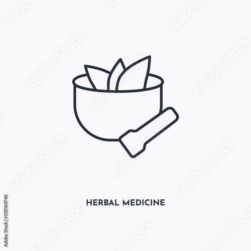 Herbal medicine outline icon. Simple linear element illustration. Isolated line Herbal medicine icon on white background. Thin stroke sign can be used for web  mobile and UI.