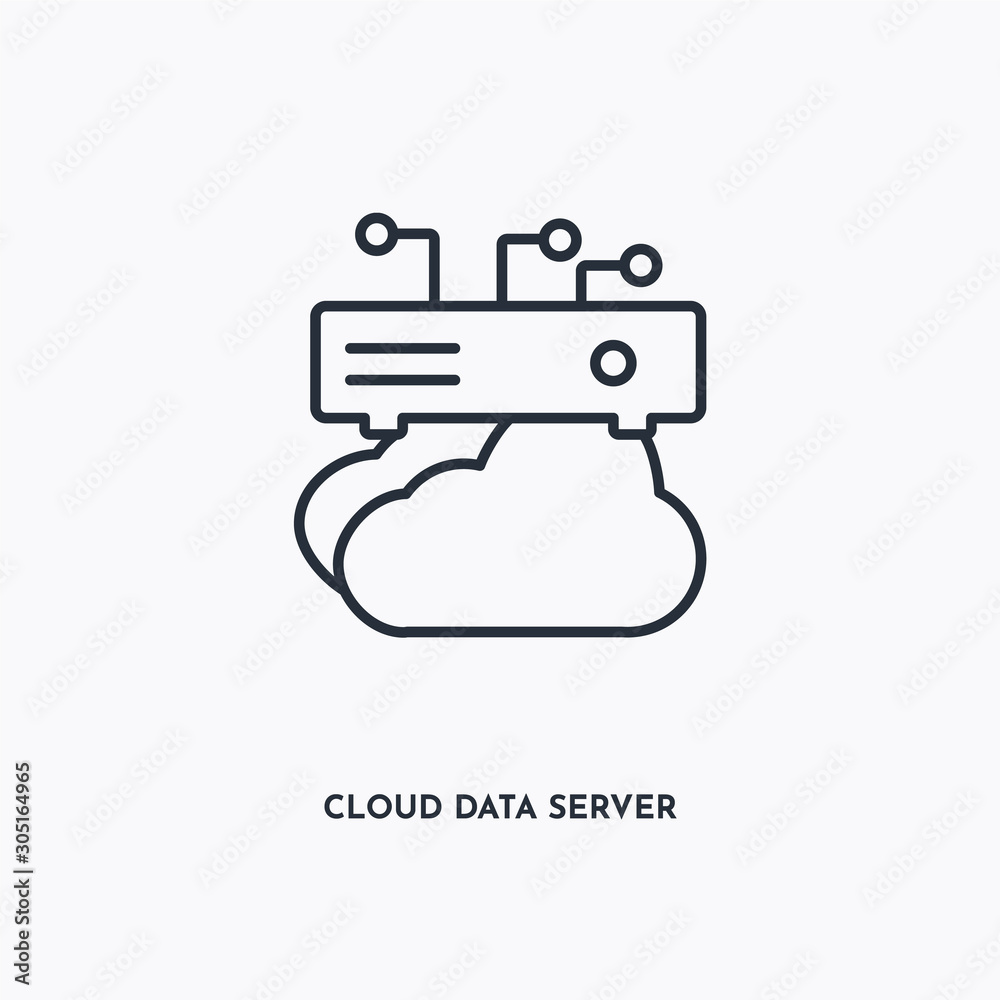cloud data server outline icon. Simple linear element illustration. Isolated line cloud data server icon on white background. Thin stroke sign can be used for web, mobile and UI.