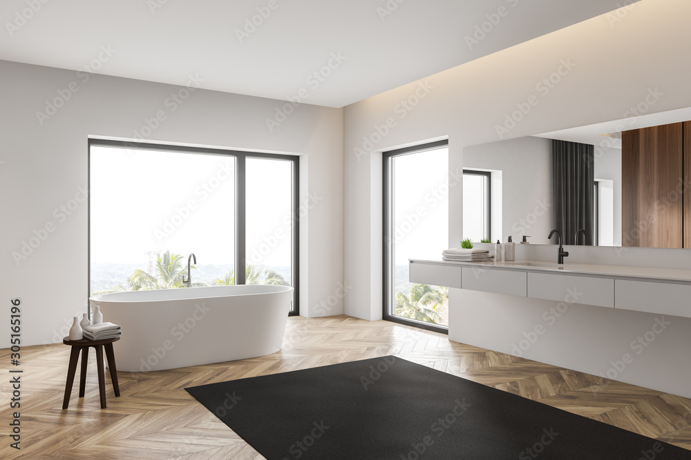 Fototapeta premium White bathroom corner with sink and tub