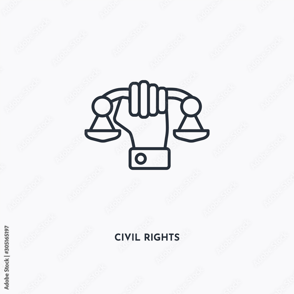 Civil rights outline icon. Simple linear element illustration. Isolated line Civil rights icon on white background. Thin stroke sign can be used for web, mobile and UI. Civil rights outline icon. Simple linear element illustration. Isolated line Civil rights icon on white background. Thin stroke sign can be used for web, mobile and UI.