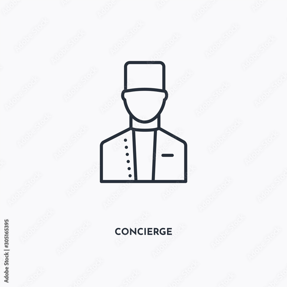 Concierge outline icon. Simple linear element illustration. Isolated line Concierge icon on white background. Thin stroke sign can be used for web, mobile and UI. Concierge outline icon. Simple linear element illustration. Isolated line Concierge icon on white background. Thin stroke sign can be used for web, mobile and UI.