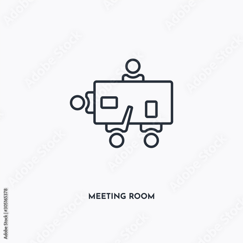 Meeting room outline icon. Simple linear element illustration. Isolated line Meeting room icon on white background. Thin stroke sign can be used for web, mobile and UI.