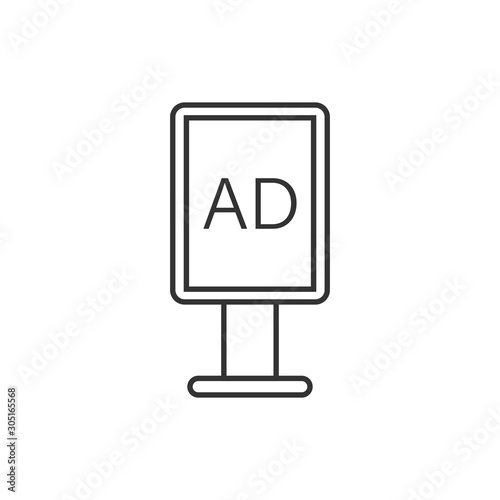 Billboard icon in flat style. Citylight display vector illustration on white isolated background. Banner placard business concept.