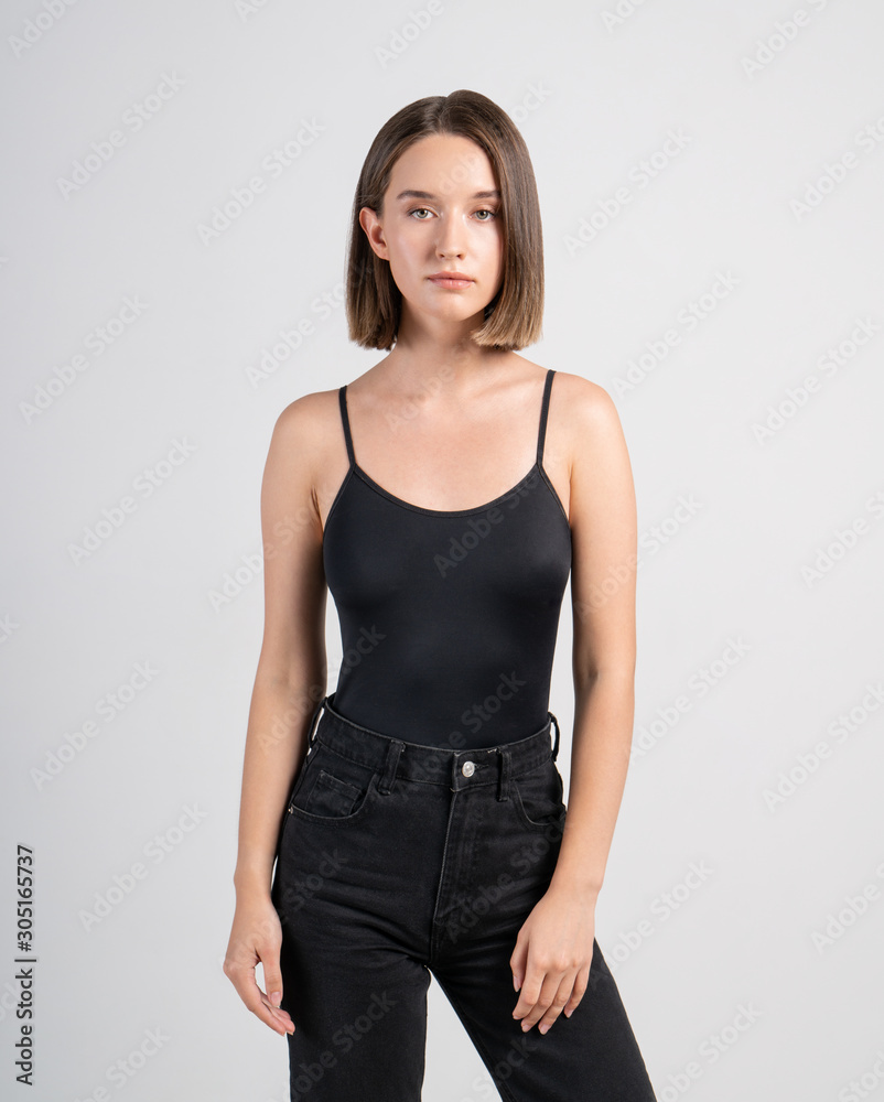 Calm serious young casual woman portrait Calm serious young casual woman portrait