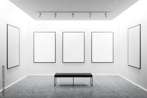 White art gallery interior with mock up posters photo