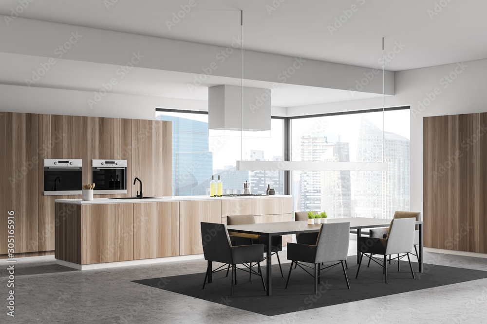 Panoramic wooden kitchen corner with dining table Panoramic wooden kitchen corner with dining table