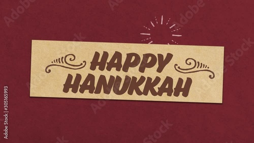 Happy Hanukkah Greeting Card On  Red  Paper Textured Background. Ideal For Your Hanukka Celebration Related Project.  Seamless High-Quality 4K Animation photo