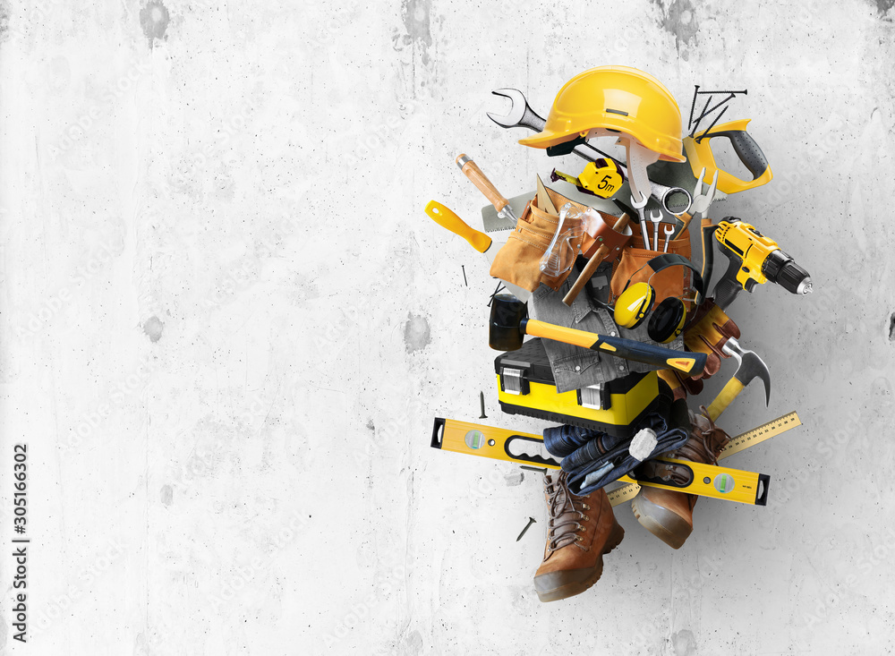 Construction tools and instruments, a concept on the theme of tools Construction tools and instruments, a concept on the theme of tools