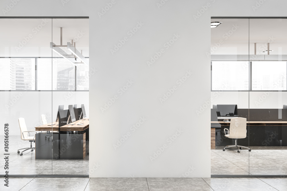 White office interior with mock up wall - obrazy, fototapety, plakaty 