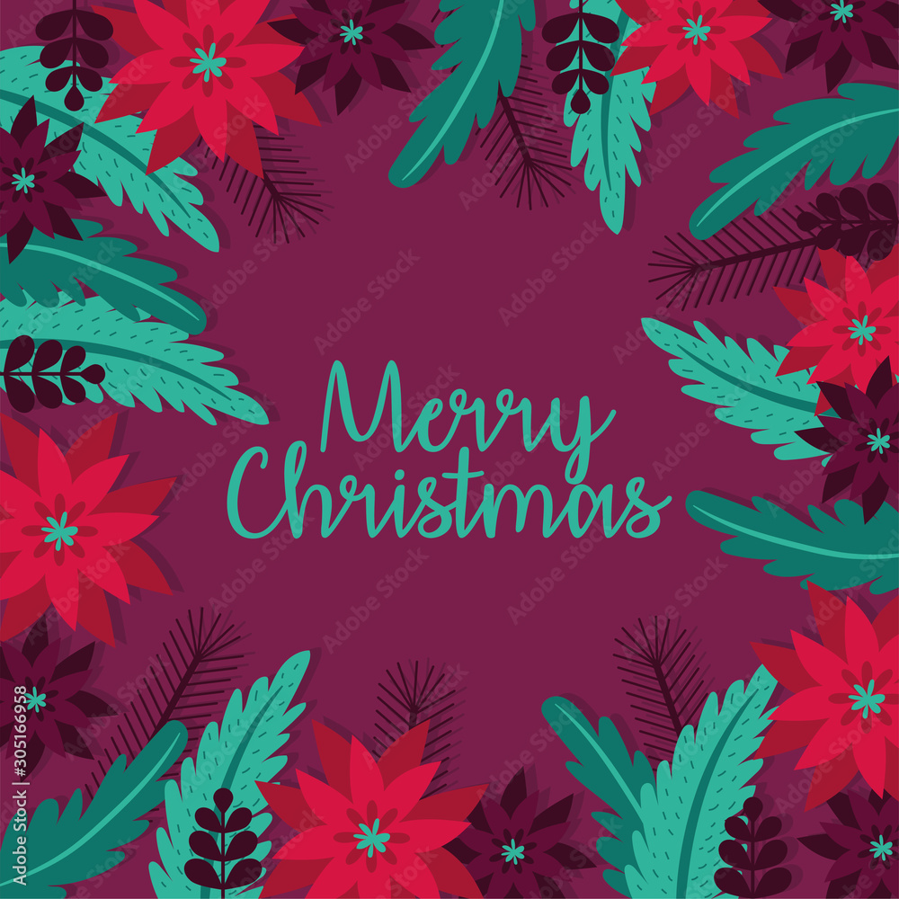 merry christmas card with flowers garden decoration
