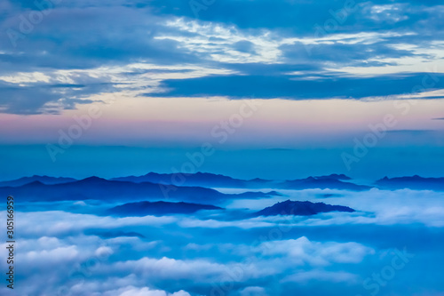 Sky over the foggy hills in National Park Kiew Mae Pan, Doi Inthanon ,Chiang Mai Thailand