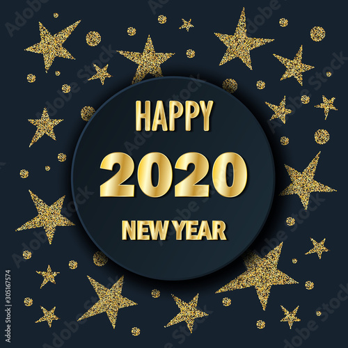 2020 New Year on a dark background of glitter stars. Creative element for design luxury cards invitations party and social media for the New Year 2020 and Christmas Modern design gold.