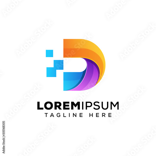 lette d tech logo, technology abstract logo