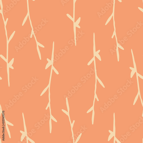 Floral seamless pattern in line art style. Abstract botanical print of flowers, leaves, twigs.Textile design texture. Spring blossom background. Vector illustration. © Мария Падалец