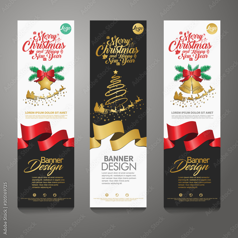 Naklejka premium Merry Christmas banner vertical background, vector illustration
