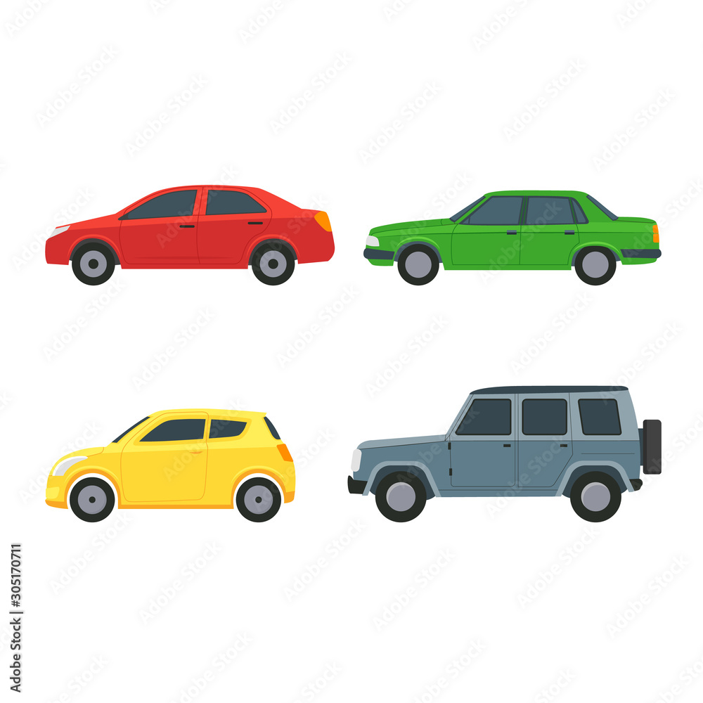 Cartoon Color Cars Sign Icon Set. Vector