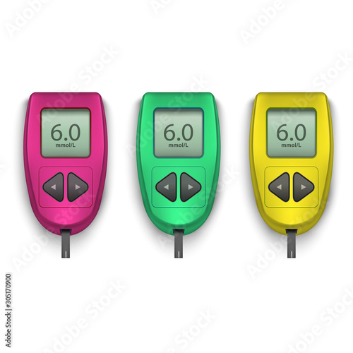 Realistic Detailed 3d Electronic Glucometer Set. Vector
