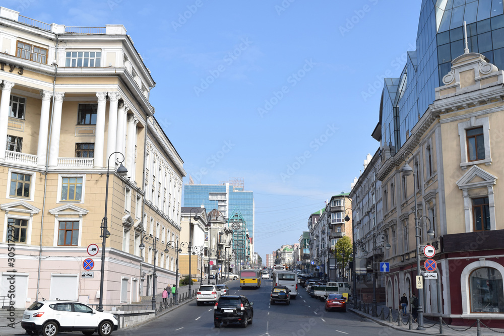 Downtown of Vladivostok (Okeanskiy avenue), Russia Downtown of Vladivostok (Okeanskiy avenue), Russia