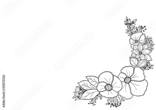 Vector hand drawn pattern with stylized orchid branch for your design on white background  pattern can be used for wallpaper. Vintage illustration with space for text