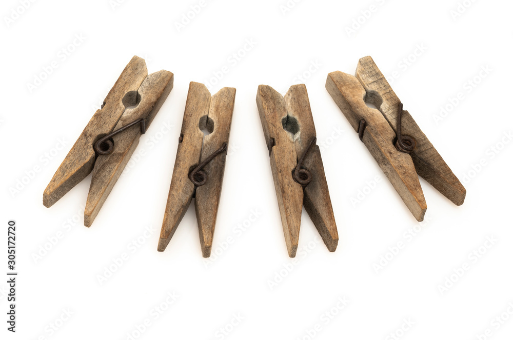 Wood clothespins isolated on white background Wood clothespins isolated on white background