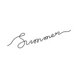 Summer inscription, continuous line drawing, hand lettering small tattoo, inspirational text, print for clothes, t-shirt, emblem or logo design, one single line on a white background, isolated vector.